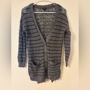 Jessica Simpson Black and Gray Striped Cardigan Size: S